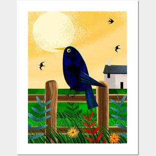 Blackbird on Fence Posters and Art